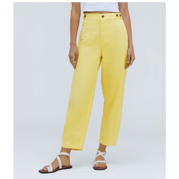 Everlane Fatigue Barrel Pants Size 16 Butter Yellow Spring Summer Linen Blend - Picture 1 of 8